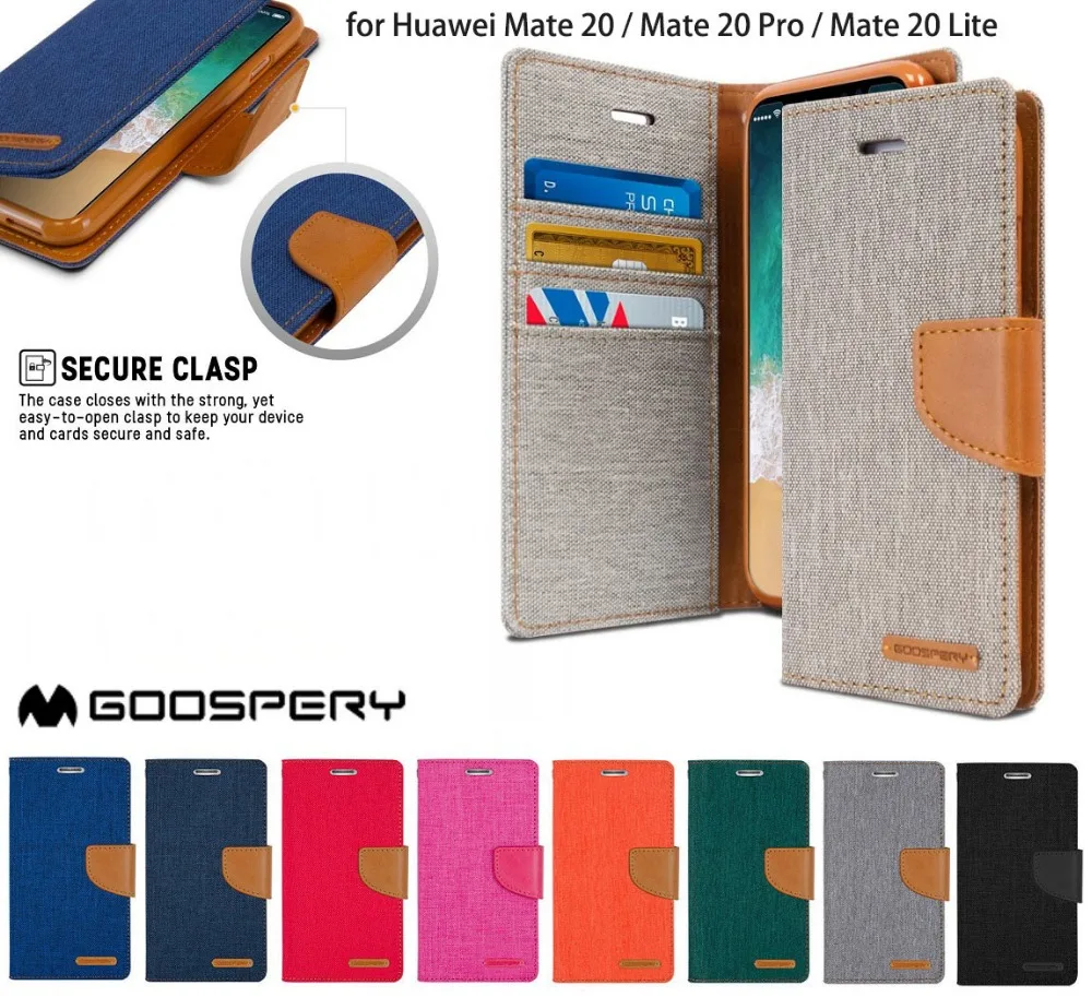 

Original MERCURY Goospery Canvas Diary With Card Slots Money Holder Wallet Leather Case Cover For Huawei Mate 20 PRO Lite