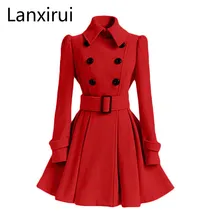 Women Trench Coat Winter Belt Buckle TrenchCoat Double-Breasted Vintage Coat Casual Windbreaker Woolen Blend Outwear Cloak vintage british detective cat women neko paw print tie double breasted brown cape cloak cute preppy style lolita outwear winter