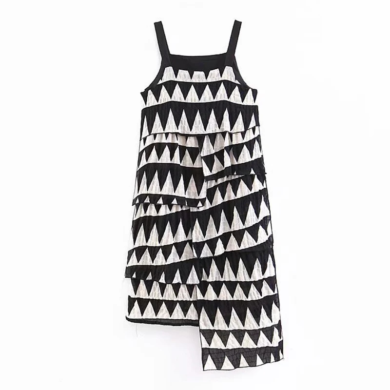 Women's Clothing Dress 2019 Black And White Geometric Sling Irregular Dress Ms Summer Street Sexy Slim Fit Temperament Clothing