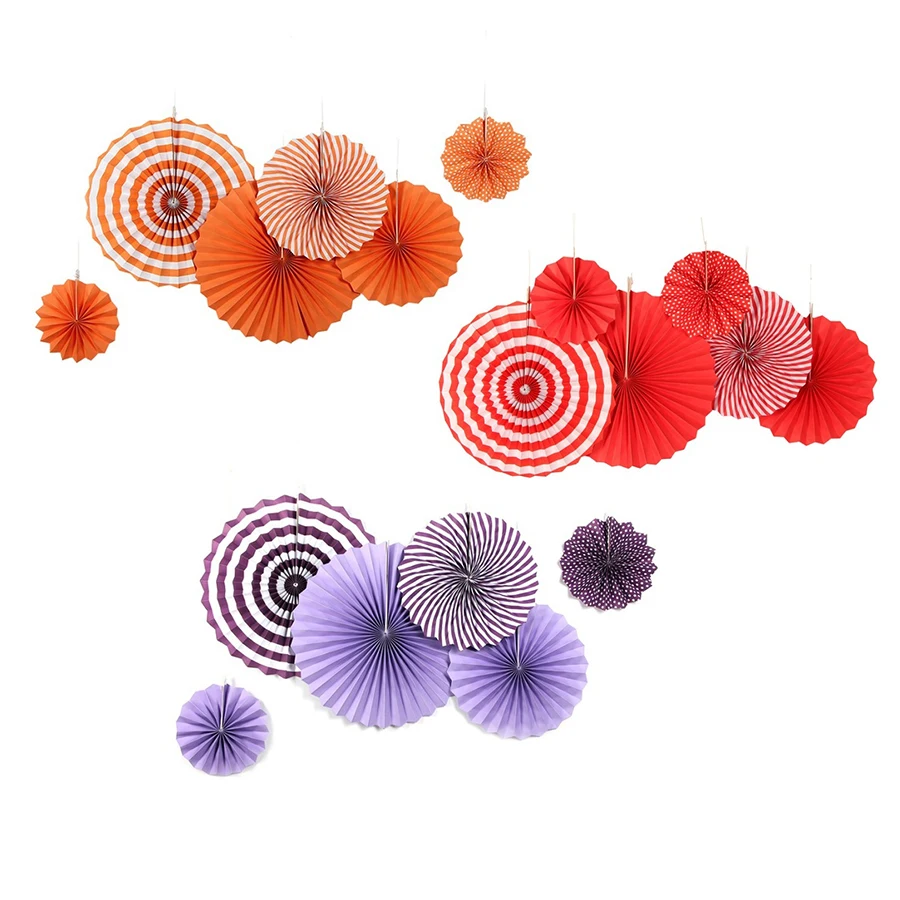 New Orange Set Paper Crafts Home Hanging Decoration Party Birthday Wedding Baby Shower Sunshine Bright Color Paper Fan