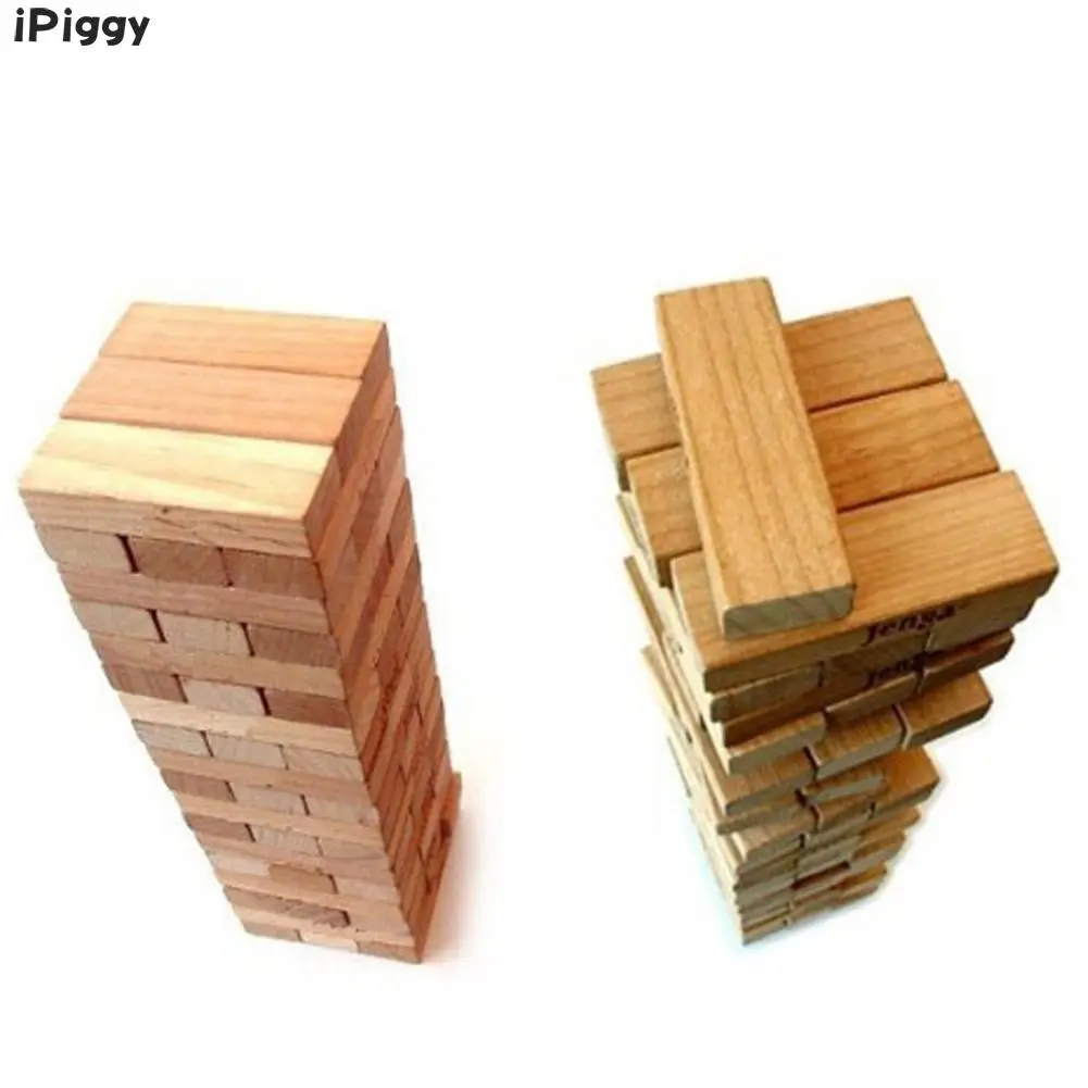 

iPiggy 48 PCs Wooden Tower Wood Building Blocks Toy Domino Stacker Extract Building Educational Jenga Game Gift