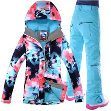 Женский лыжный костюм сноуборд Gsou снег Супер Теплый Лыжный спорт куртка брюки уличная спортивная одежда непромокаемые ветрозащитные термо