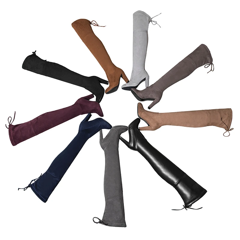 Autumn 2018 Shoes Donna rosso Black tonda Pu Wetkiss Tacchi Vino Winter Black Flock Arancione Boots Cammello Khaki Flock New Punta ginocchio Al scuro Grigio Stretch Alti Pu Blu Grigio chiaro 77A6q