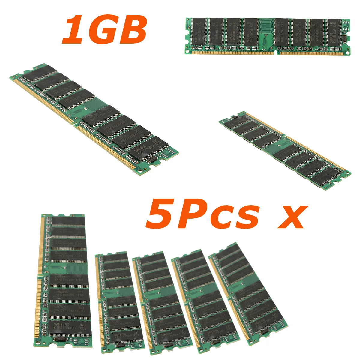 

5Pcs DDR 1GB in Memory Compatible Ram 400MHz Low Density Desktop PC DIMM Memory for RAM CPU GPU APU Non-ECC PC3200 184pins