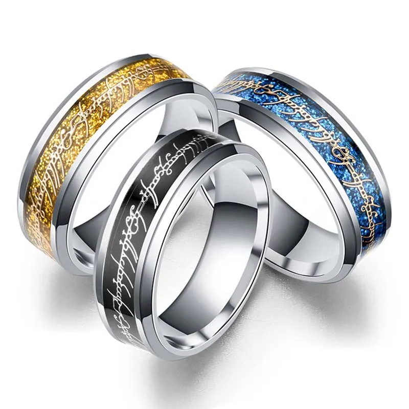 

2019 8mm Titanium Steel ring Finger Rings for men lord of the one finger rings fashion steel jewelry size 6-13
