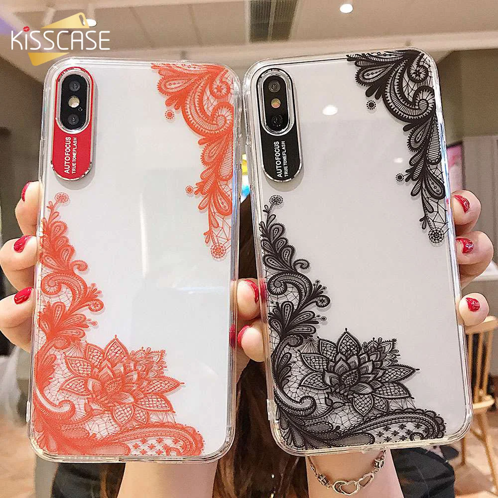 KISSCASE Tranparent Lace Cover For iPhone 7 8 X XS XR XSMAX Case Plus 6 6S MAX CASE Shell |