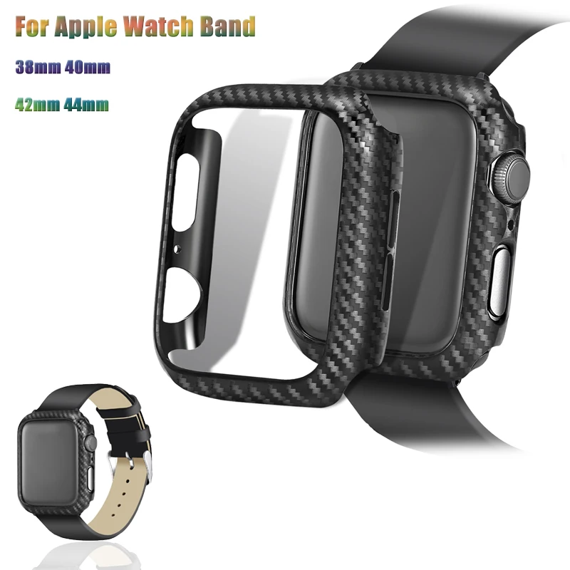 

Carbon Fiber Hard PC Frame Case for Apple Watch Case 42/38/40/44mm Compatible for iwatch series 4/3/2/1 Protector Bumper Cover