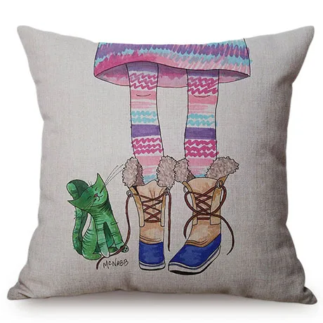 Nordic Water Color Cute Cat Crayon Painting Home Decoration Throw Pillow Cover Pet Cat Children's room Chair Seat Cushion Cover K111-2