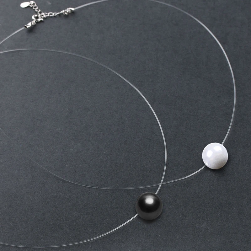 

Women's Transparent Line Necklace Invisible Chain Necklace Female Black Pearl Pendant Necklace Collier Femme Beautiful Gift