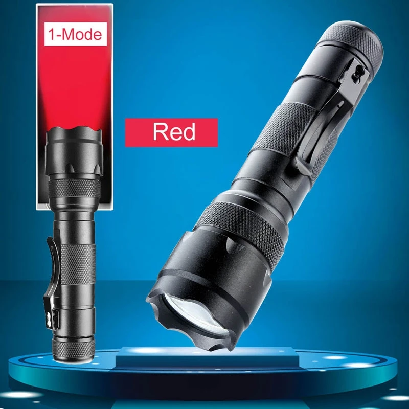 Quality WF-502B Tactical 300 Lm CREE Led Flashlight Camping Hunting Torch Red Lamp Single mode Clip for convenience carry Black