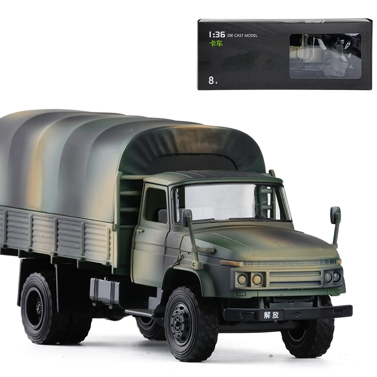 

1/36 New Liberation 141 Military Model Transport Truck Soil Camouflage Alloy Car Model Sound and Light Toy Car