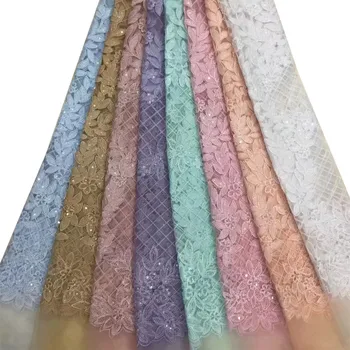 

Elegant Shiny French Tulle Lace Fabric Good Looking African Lace Fabric with Sequins 5 Yards Per Lot DPW-608