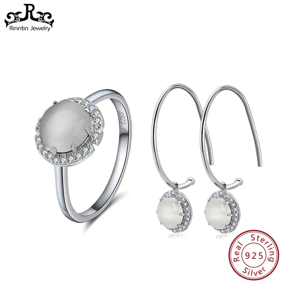 

Rinntin 925 Sterling Silver Women Cat Eyes Opal Earrings Rings Sets Wedding Engagement Silver Fine Female Jewelry Set TSS31-W