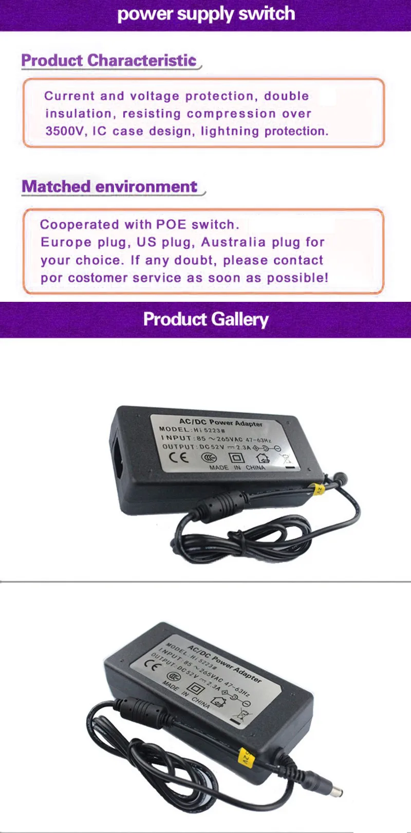 52V 2.3A ACDC POE POWER ADAPTER for POE Switch (1)