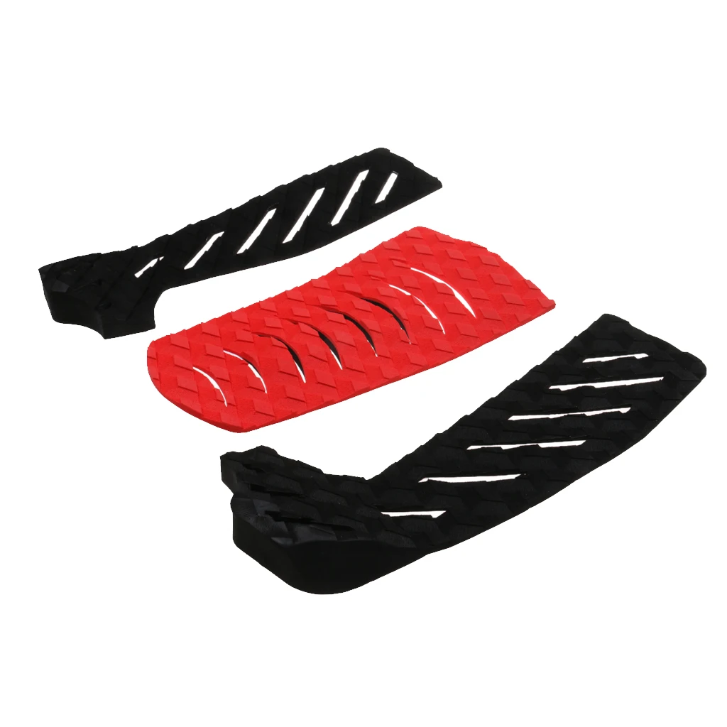 3 Piece EVA Surfboard Shortboard Longboard Skimboard Traction Pad Deck Grip Tail Stomp Mat Black Red