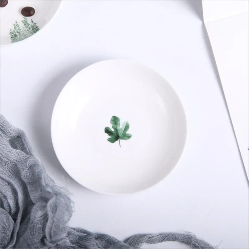 1PC Green plants Mini Size Pigments Ceramics Soy Dish Sauce Vinegar Jam Dishes Kitchen Small Plate Tableware Novelty Gift