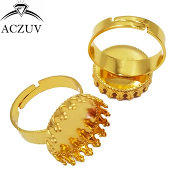 

100pcs Gold Plated 12mm 15mm 20mm 25mm Round Adjustable Ring Blank Bezel Setting Base Tray for Cameo Cabochons TJZT038