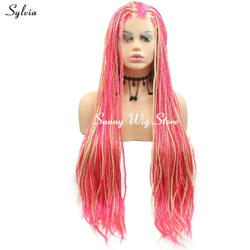Sylvia афро Америка коробка плетеные парики из натуральных волос Средняя блондинка/Красный Розовый тон Цвет длинные волосы перетащите синтетический Синтетические волосы на кружеве парики