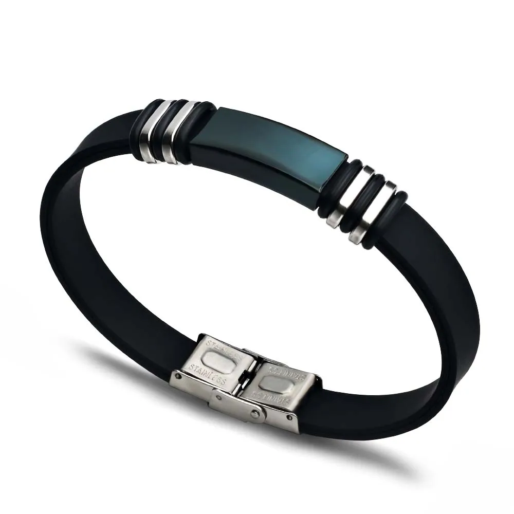 Personalized Jewelry Stainless Steel Smooth Glossy Silicone Bracelet Men Vintage Titanium Steel Cuff Bracelet