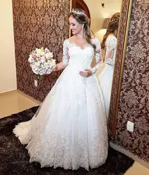 2019 О образным вырезом Винтаж свадебное платье кружево Vestido De Novia Casamento Beadings свадебные платья