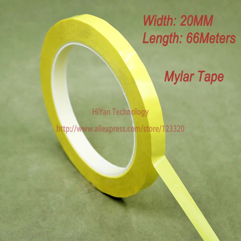 

2rolls/Lot 20MM Width 66 Meter Length PET Film Yellow Mylar Tape Adhesive Insulation Anti-Flame For Transformer Capacitor Motors