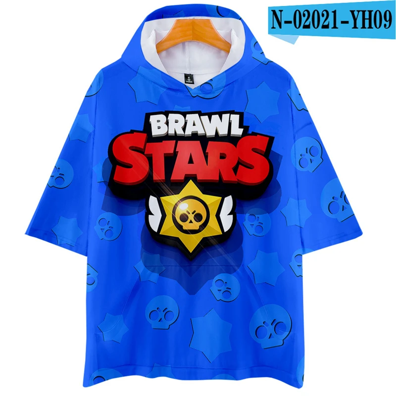 

Brawl Stars Tshirt Hooded Short Sleeve Shirts Summer 3D Clothes Boys Clothings Men Hooded T-Shirt Printed Tshirt Anime Shirt 3D