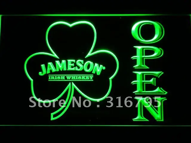 

074 Jameson Whiskey Shamrock OPEN Bar LED Neon Sign with On/Off Switch 20+ Colors 5 Sizes to choose