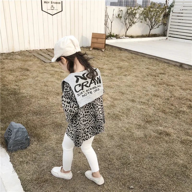 

2019 Spring New Arrival koran style cotton leopard pattern fashion all-match hoodie with tippet for cool cute baby girls