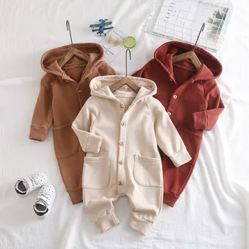 

73-110cm height new 2019 autumn fashion style baby boy baby girl bodyjump infant romper with hood kids overall