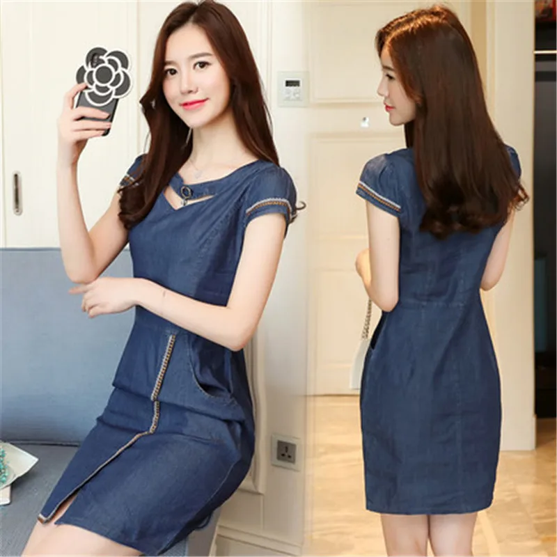 Fashion Korean Higth Waisted Skinny Denim Dress Female 2018 Summer New Women's Jeans Dress Short Sleeve Mini Vestdios Q16