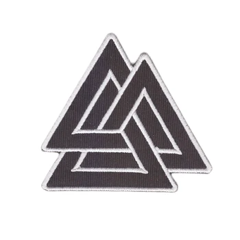 

VALKNUT trigon PATCH iron-on embroidered NORSE VIKING ODIN PAGAN SYMBOL BLACK morale tactical