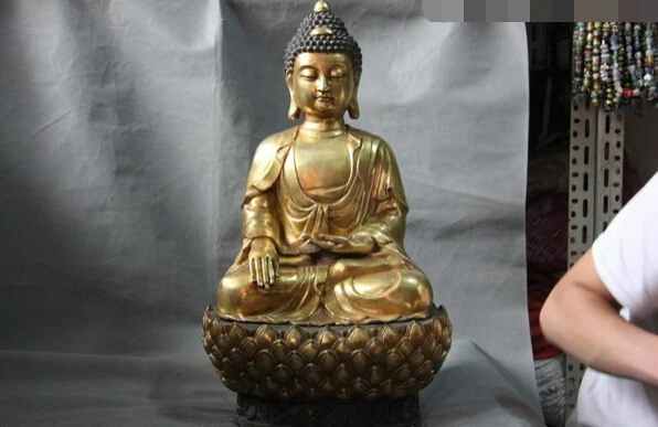 

USPS to USA S3600 24 Chinese Temole Copper Bronze Gild Sakyamuni Amitabha Buddha figure Sculpture