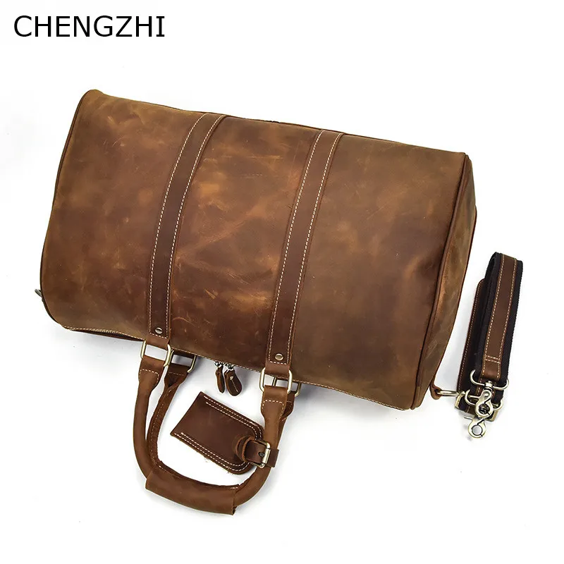 CHENGZHICHENGZHI 18 дюймов дизайн винтажная сумка Crazy Horse кожаная мужская дорожная сумка из натуральной кожи сумка-мессенджер