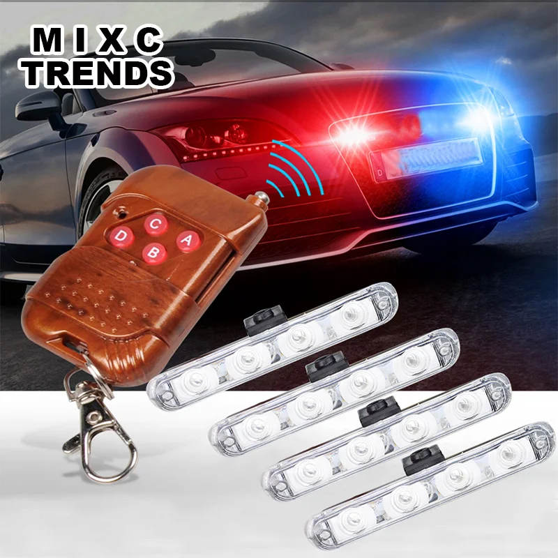 Car Strobe Police Warning light Flashing Flasher 4x4led Wireless Remote