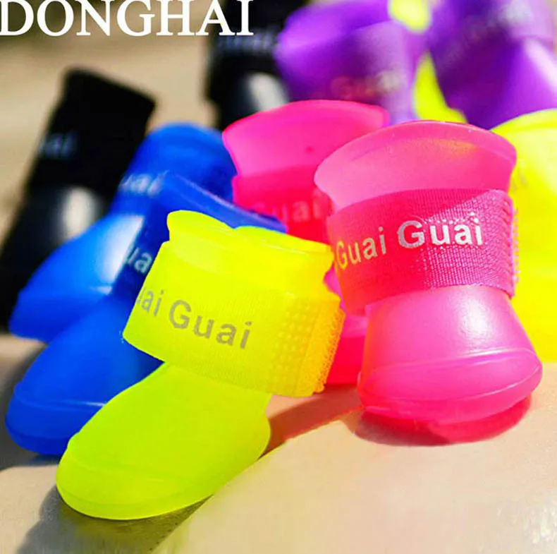 Fashion Waterproof Dog Shoes Solid Color Outdoor Rain Shoe For Dogs Pet Boots No Slip Anti Skid 4PCSSET Size S M L 5Colors 1204