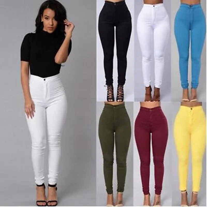 

2019 women's high-waisted denim pencil stretch skinny skinny jeans slim pants S-3XL