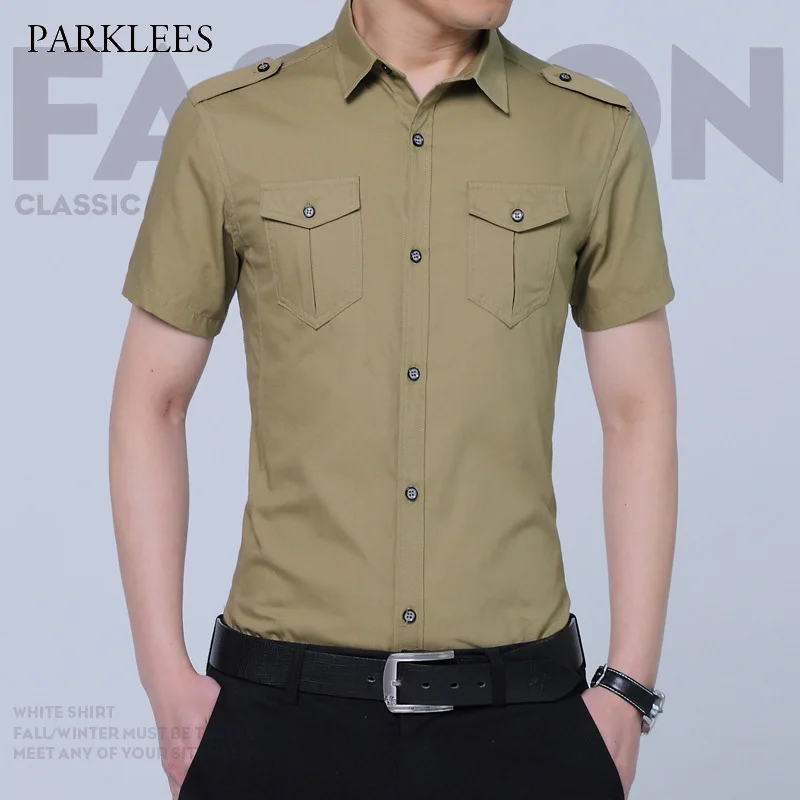 100% Cotton Military Shirt Men Summer 