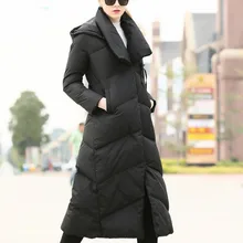 Итальянский дизайн, супер длинный женский пуховик с большим воротником, плотное белое пуховое пальто с капюшоном, большие размеры, женские куртки, верхняя одежда, пальто