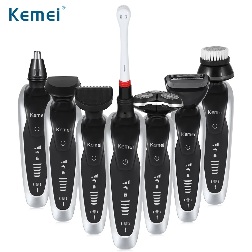 

Kemei KM-8867 7 in 1 Men's 3D Electric Shaver Multifunction Beard Trimmer Rechargeable Razor for Men Shaving Machine Toothbrush