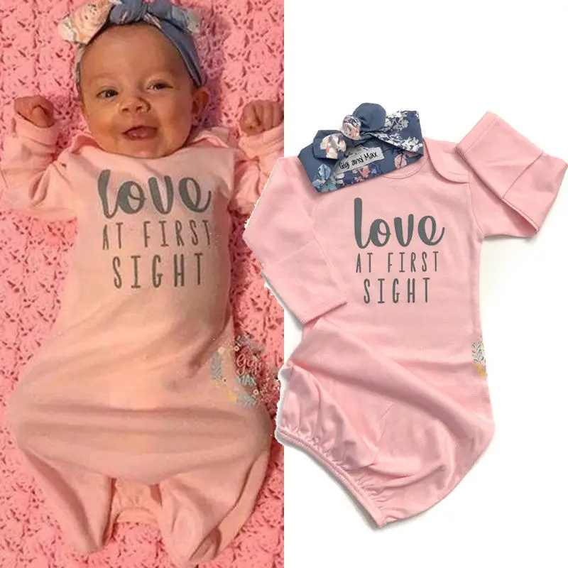 Хлопковое платье с надписью для новорожденных мальчиков и девочек, пижамный комплект, одежда для сна, детское ночное платье