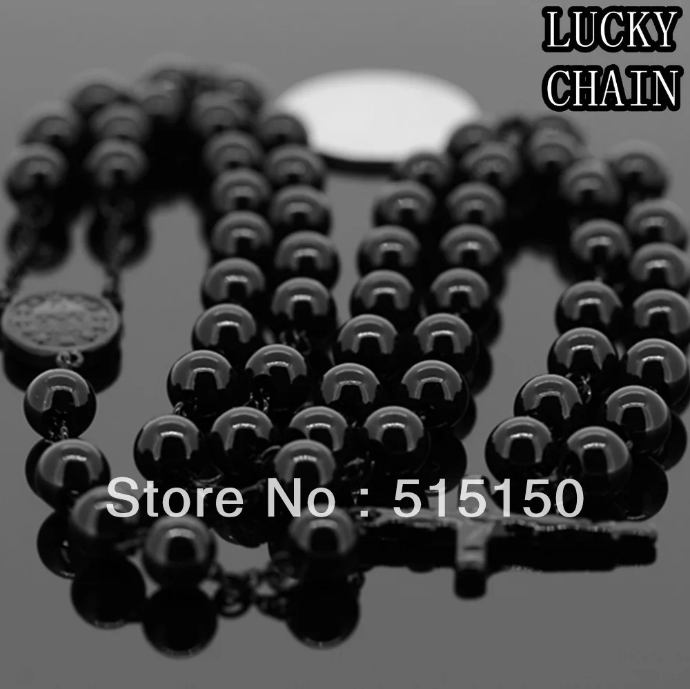 

MEN`S STAINLESS STEEL BLACK ROSARY CHAIN NECKLACE(30"+5.5")8mm/106g