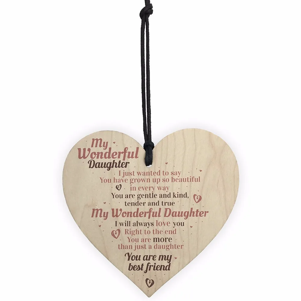 Meijiafei My Wonderful Daughter Wooden Hanging Heart Sign Mum Daughters Plaque Best Friend Birthday Love Gift | Дом и сад