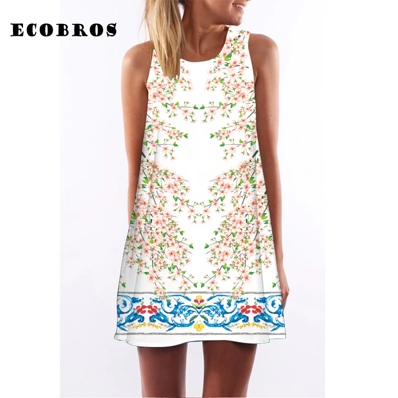 ECOBROS 2017 New Woman Summer Dress casual sleeveless Loose floral print mini dresses plus size woman clothing dress plus-floral-dress : image ECOBROS 2017 New Woman Summer Dress casual sleeveless Loose floral print mini dresses plus size woman clothing dress plus-floral-dress