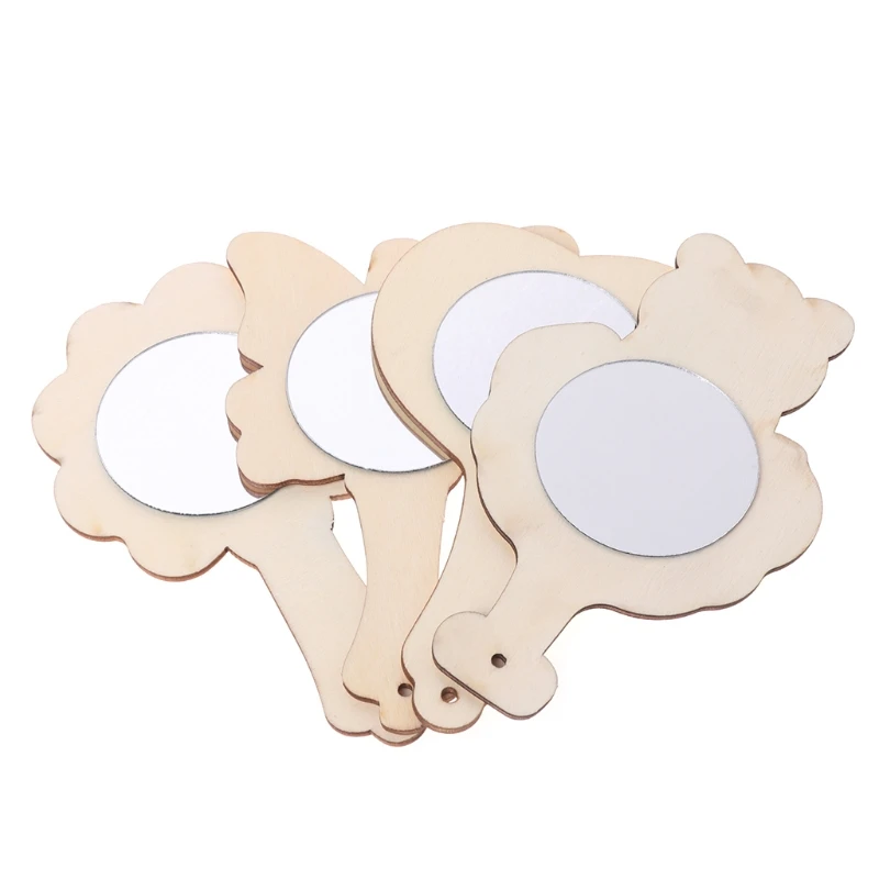 

DIY White Wood Mold Mirror Painting Handmade Craft Kids Toys Trinket Material Wood White Mold Mirror