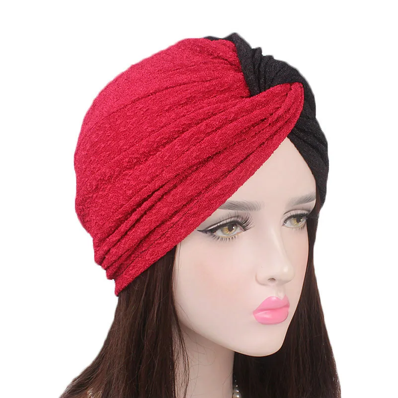 

Fashion Women Double Color Hijabs Hats Elastic Cloth Head Cap Hat Ladies Hair Accessories Muslim Scarf Cap Wholesale