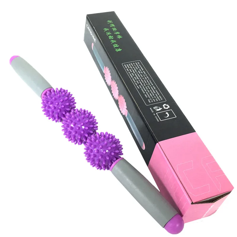 Gym Muscle Massage Roller Stick Yoga Massage Relax Tool Muscle Roller Sticks with 3 Point Spiky Ball