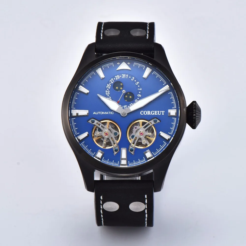 Corgeut 47 мм чехол мужские часы автоматические PVD Storage Tourbillon механические