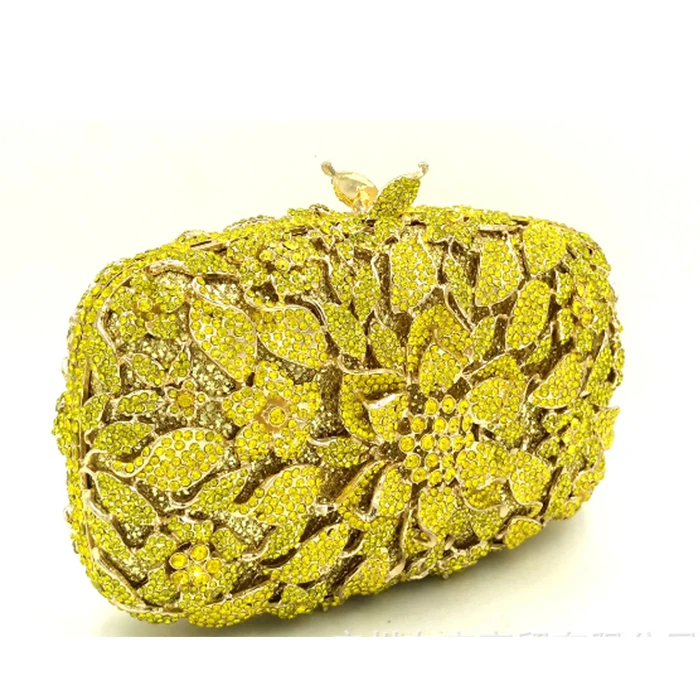 Embrayage Color Strass Mariage Luxe Main Sacs Diamant Designer De D'embrayage Partie Sac Cristal Same Pictur Jaune Marque À Soirée Fleur Xiyuan As 0fwqUU