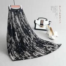 INNASOFAN Женская осенне-зимняя плиссированная юбка с высокой талией, Евро-американская модная длинная юбка с неровным абстрактным рисунком