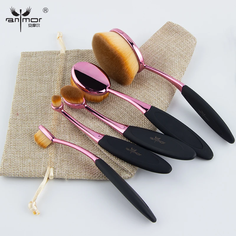 

Anmor 5pcs Oval Makeup Brush Professional Makeup Brush Set Purple Color Foundation Powder Eye Shadow Brush